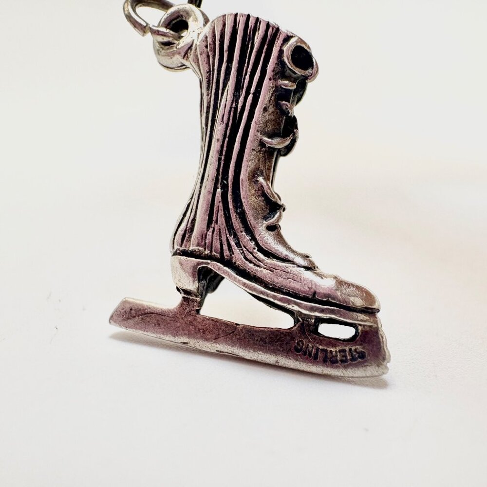 Ice Skate Three Dimensional Pendant VTG Sterling Silver 925 Size 1" Length